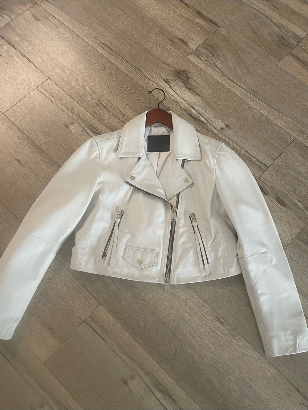 All Saints Off-White Cropped Leather Moto Jacket
